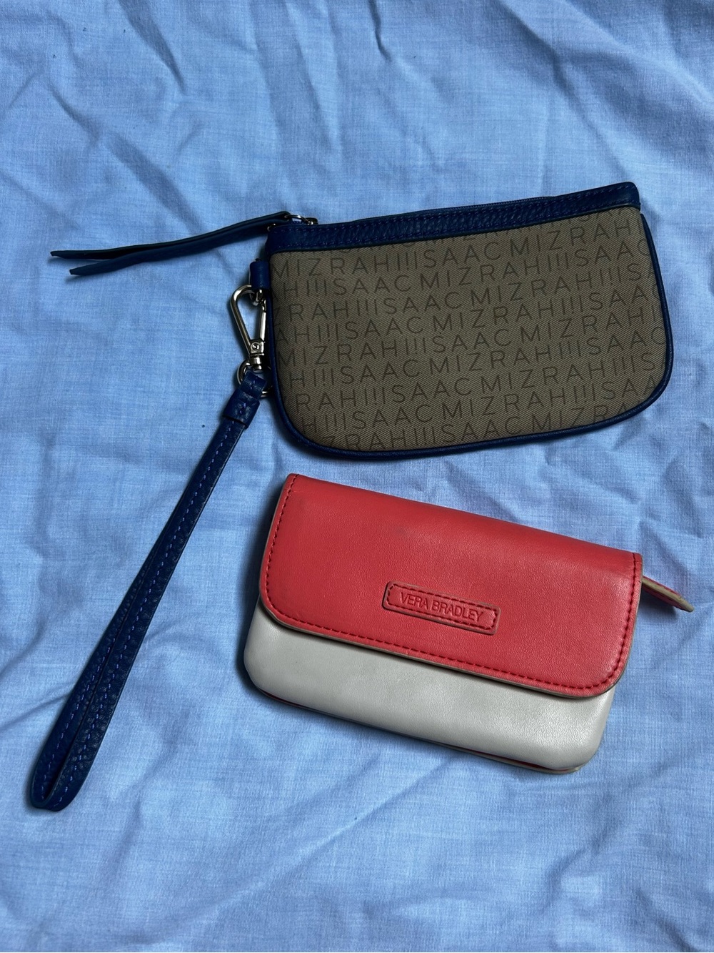 2 pieces: Vera Bradley Coral and Cream purse and Isaac Mizrahi Blue wristlet
